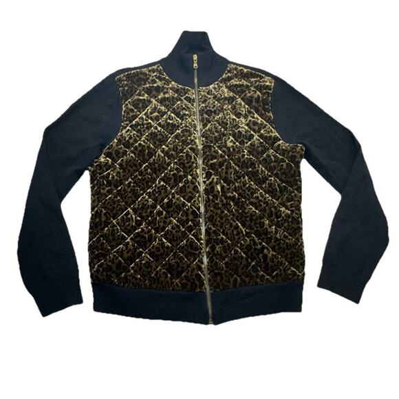 Lauren Ralph Lauren Sweaters - Lauren Ralph LRL Jacket Womens L Velvet Quilted Luxury Leopard Print Full Zip